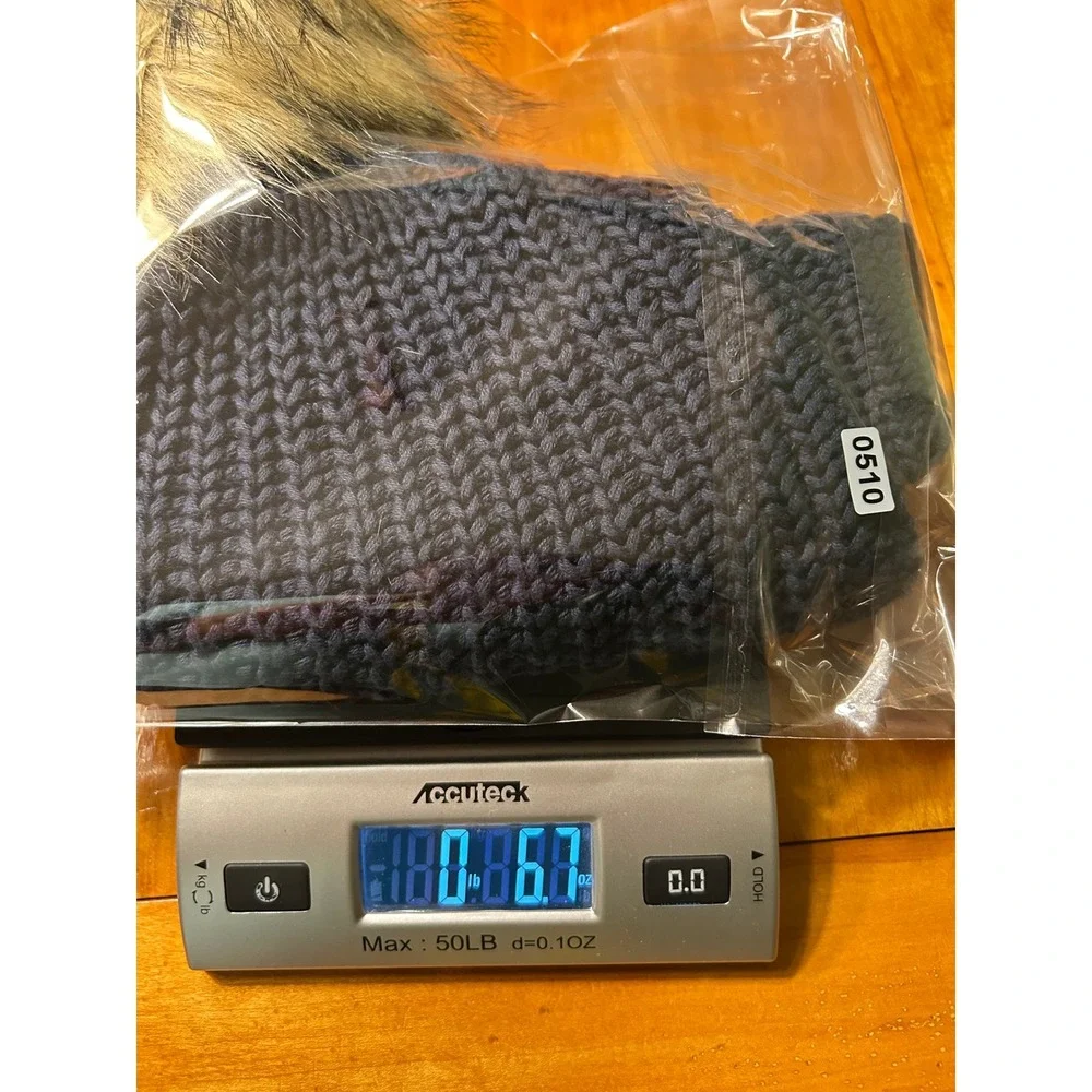 Love Your Melon Granola Navy Blue Cotton Cuffed Beanie Faux Fur Pom Hat USA